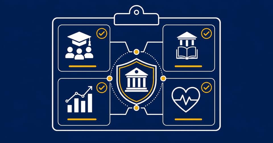 Academic Accreditation Panel with Checkmarks and Shield Icon