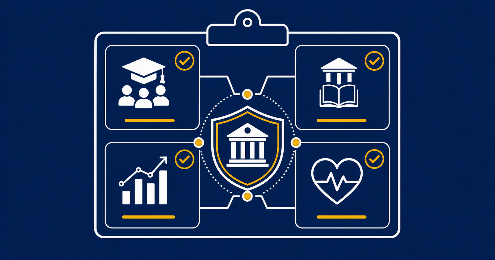 Academic Accreditation Panel with Checkmarks and Shield Icon