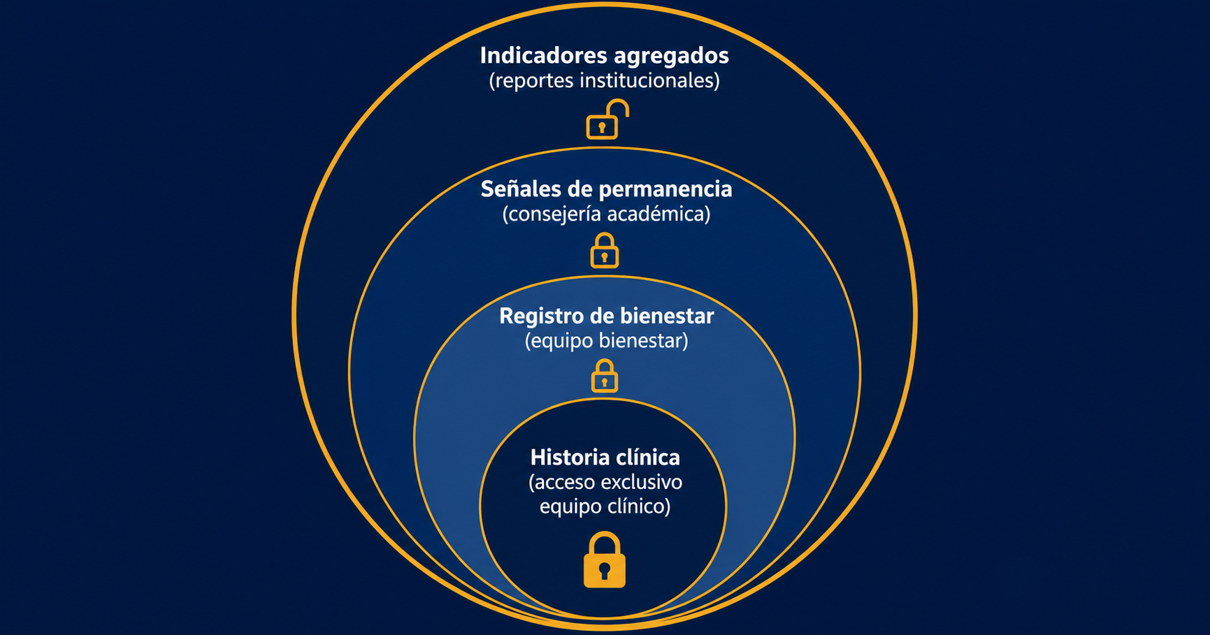 Four Layered Concentric Diagram with Lock Icons and Spanish Labels