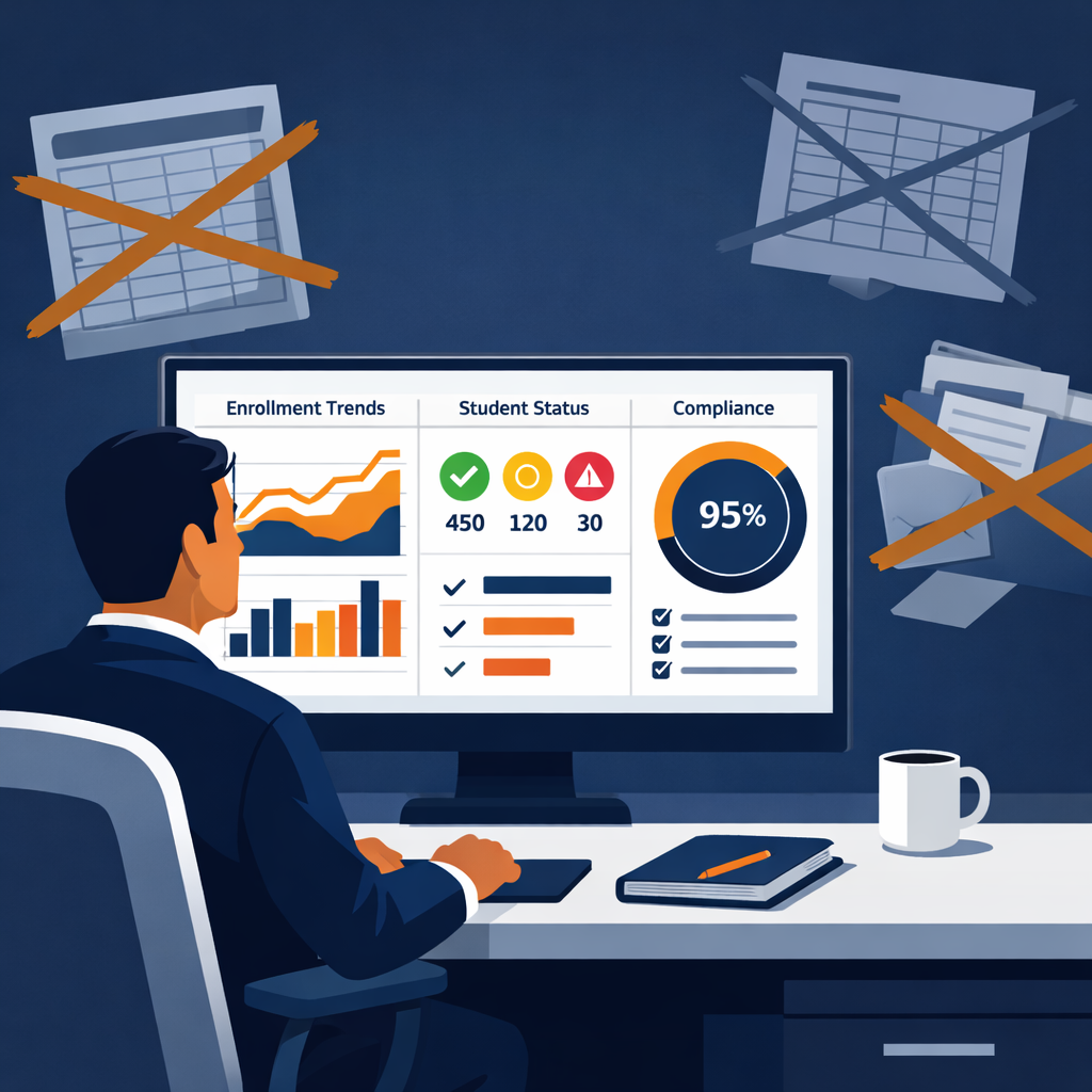 Modern University Admin Reviewing Digital Dashboard-1